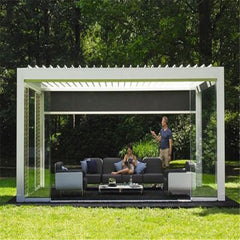 LVDUN Best Profile Modern Garden Gazebo Motorized Metal Framed 4X3 Outdoor Louvered Kits Roof System Bioclimatic Aluminum Pergola