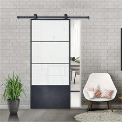 LVDUN Exterior Glass Pocket Door French Style Fireproof Steel Hidden Pocket Sliding Door Security Automatic Double Pocket Door