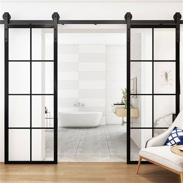 Barn Sliding Door Knocked Down Barn Door Patio Metal Frame With Sliding Hardware Kits Black Metal Exterior Door