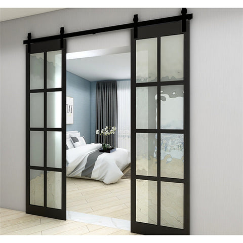 LVDUN Barn Doors Farm Exterior Classical American Hidden Frosted Tempered King Bed Frame With Barn Doors With Black Pocket Door