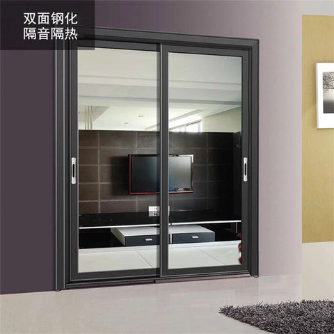 LVDUN Sliver Grey Timber Reveals Sliding Door Double Glazed Aluminum Sliding Door Powder Coated Sliding Glass Door